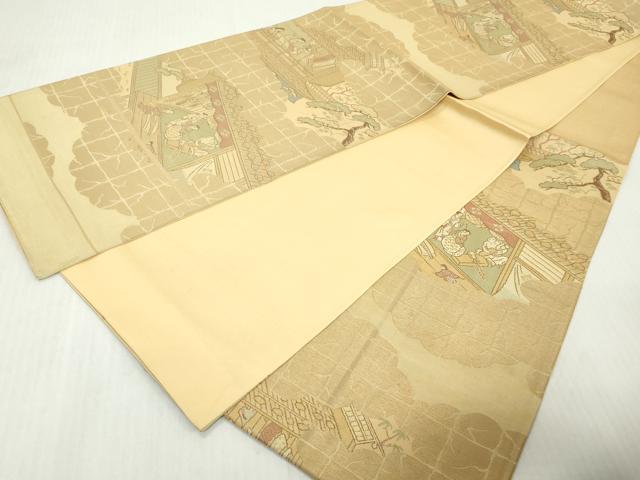 平和屋着物◎六通柄袋帯　人物風景松文　正絹　逸品　DABJ3472ea