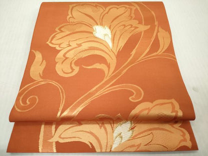 平和屋着物◎六通柄　本袋帯　花唐草文　金糸　正絹　逸品　DABJ3480ea
