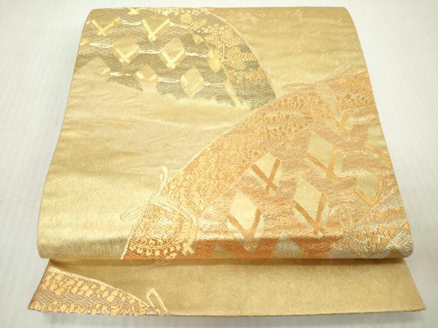 平和屋着物◎六通柄袋帯　引箔佐賀錦　籬文　金糸　正絹　逸品　DABJ3481ea