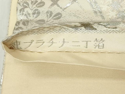 平和屋着物◎六通柄袋帯　風景花松文　純プラチナ二丁箔　正絹　逸品　DABJ3483ea