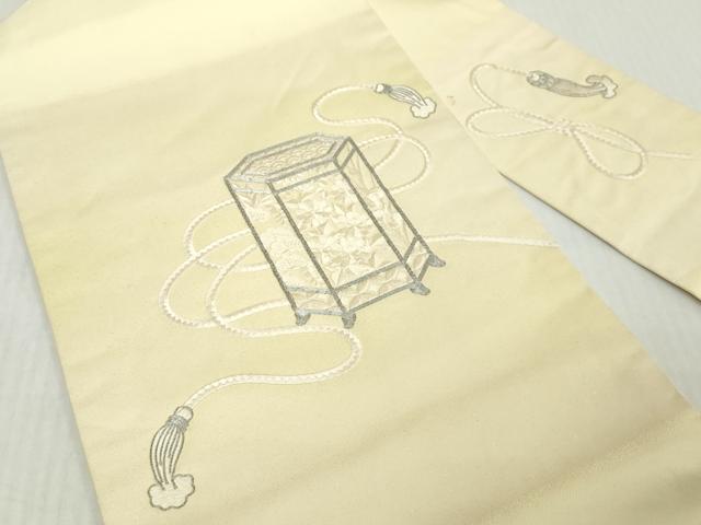 平和屋着物◎九寸名古屋帯　駒刺繍　総刺繍　貝桶文　銀糸　正絹　逸品　DABJ3485ea