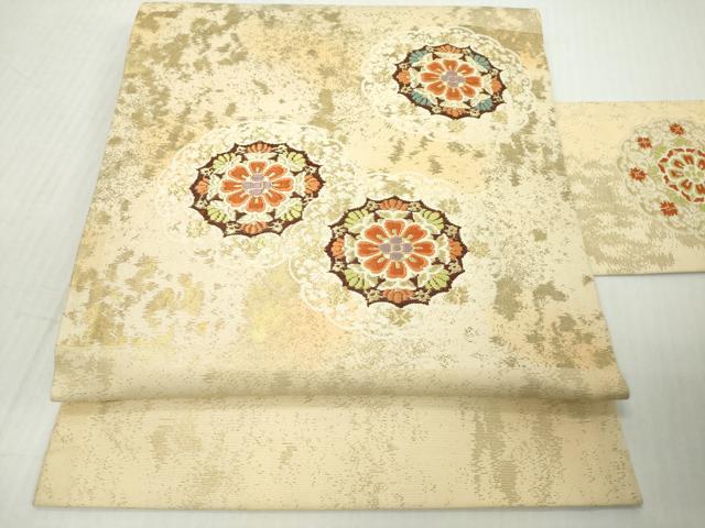 平和屋着物◎九寸名古屋帯　唐織　正倉院花文　金糸　正絹　逸品　DABJ3487ea