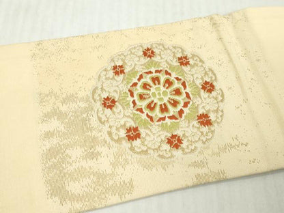 平和屋着物◎九寸名古屋帯　唐織　正倉院花文　金糸　正絹　逸品　DABJ3487ea