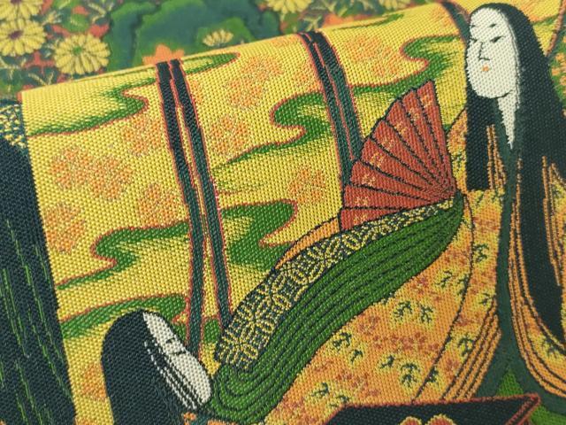 平和屋着物◎山喜織物謹製　萬葉　紹巴　全通柄　本袋帯　切嵌女人花文　正絹　逸品　DABJ3492ea