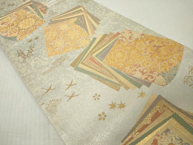 平和屋着物◎六通柄袋帯　豊彩錦　彩美色紙文　金銀糸　正絹　逸品　DABJ3493ea
