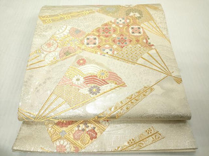 平和屋着物◎六通柄袋帯　唐織　慶長小袖檜扇文様　金銀糸　正絹　逸品　DABJ3495ea