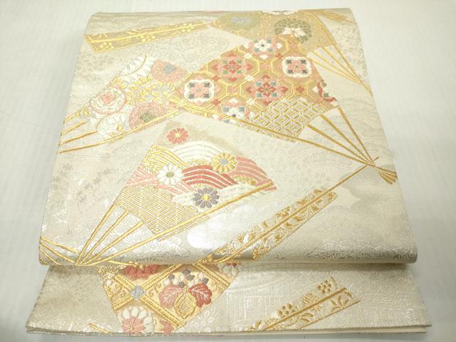 平和屋着物◎六通柄袋帯　唐織　慶長小袖檜扇文様　金銀糸　正絹　逸品　DABJ3495ea
