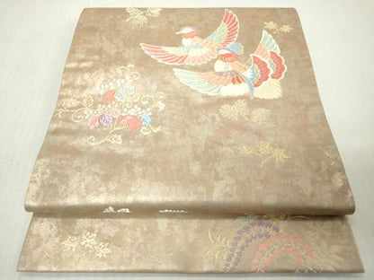 平和屋着物◎六通柄袋帯　唐織　慶長遊禽文　金銀糸　引箔　正絹　逸品　DABJ3497ea