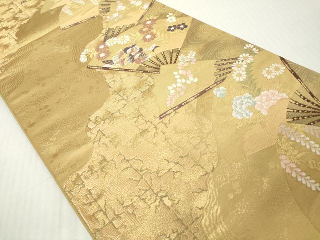 平和屋着物◎六通柄袋帯　唐織　道長扇面花鳥文　金糸　正絹　逸品　DABJ3498ea
