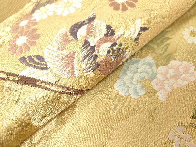 平和屋着物◎六通柄袋帯　唐織　道長扇面花鳥文　金糸　正絹　逸品　DABJ3498ea