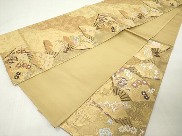 平和屋着物◎六通柄袋帯　唐織　道長扇面花鳥文　金糸　正絹　逸品　DABJ3498ea