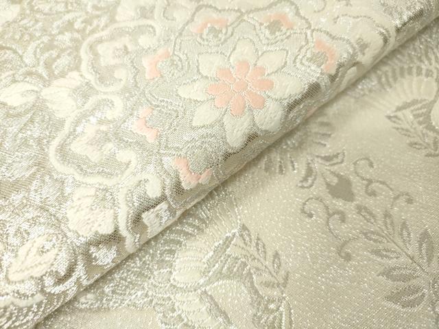 平和屋着物◎六通柄袋帯　唐織　花喰い鳥　正倉院花文　銀糸　正絹　逸品　DABJ3499ea