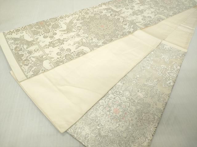 平和屋着物◎六通柄袋帯　唐織　花喰い鳥　正倉院花文　銀糸　正絹　逸品　DABJ3499ea
