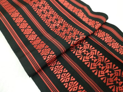 平和屋着物◎本場筑前博多織　半幅帯　献上　黒地　正絹　逸品　DABJ3503ea