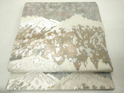 平和屋着物◎六通柄　京袋帯　重ね山文　銀糸　正絹　逸品　DABJ3511ea