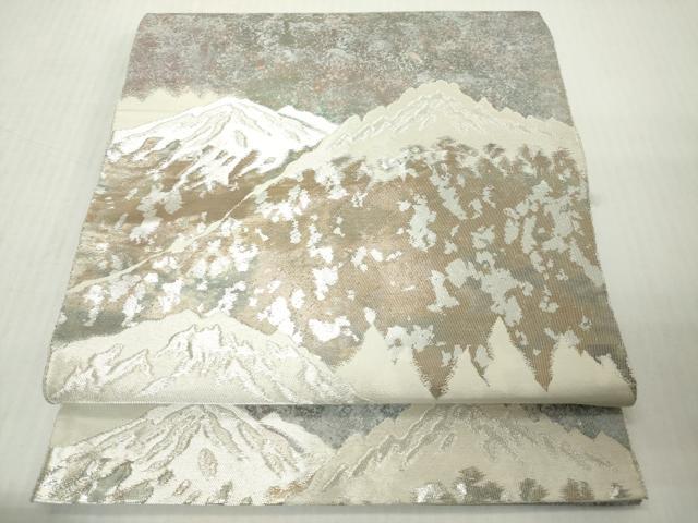 平和屋着物◎六通柄　京袋帯　重ね山文　銀糸　正絹　逸品　DABJ3511ea