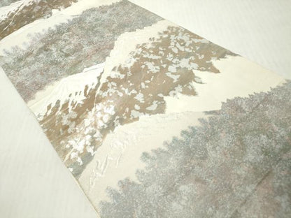 平和屋着物◎六通柄　京袋帯　重ね山文　銀糸　正絹　逸品　DABJ3511ea