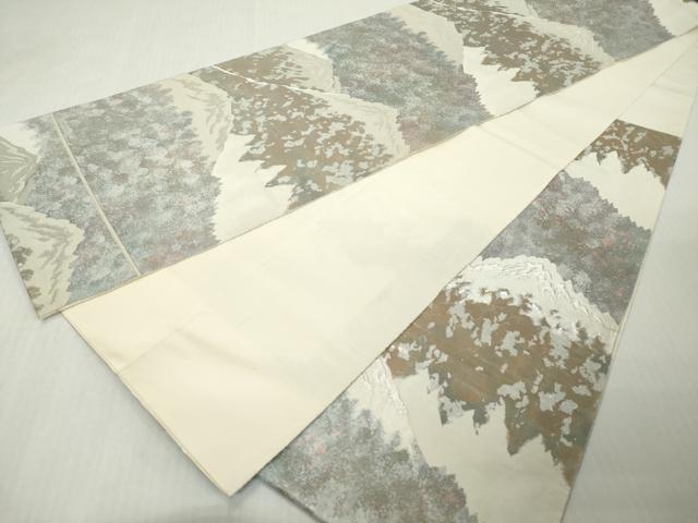 平和屋着物◎六通柄　京袋帯　重ね山文　銀糸　正絹　逸品　DABJ3511ea