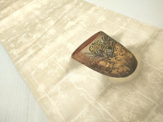 平和屋着物◎太鼓柄袋帯　手描き　陶器文　金彩　正絹　逸品　DABJ3517ea