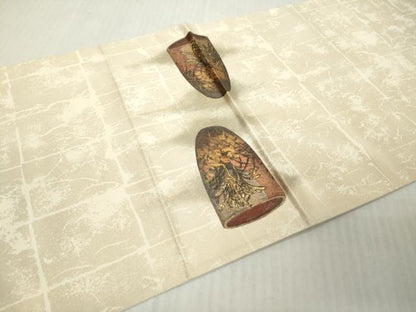 平和屋着物◎太鼓柄袋帯　手描き　陶器文　金彩　正絹　逸品　DABJ3517ea