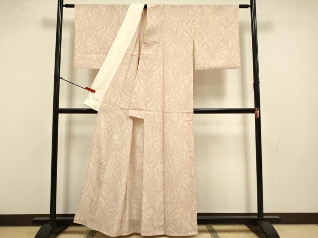平和屋着物▽本塩沢　単衣　110亀甲　草葉文　正絹　逸品　DABI4521du