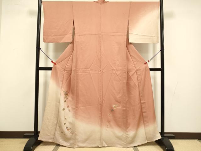 平和屋着物▽訪問着　単衣　刺繍　枝花文　暈し染め　金彩　正絹　逸品　DABJ3524du