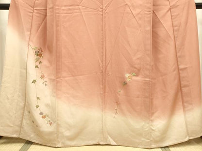 平和屋着物▽訪問着　単衣　刺繍　枝花文　暈し染め　金彩　正絹　逸品　DABJ3524du