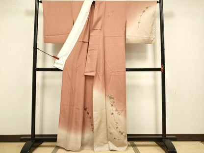 平和屋着物▽訪問着　単衣　刺繍　枝花文　暈し染め　金彩　正絹　逸品　DABJ3524du