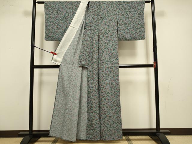 平和屋着物▽上質な小紋　単衣　草花文　正絹　逸品　DABJ3526du