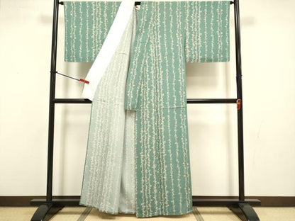 平和屋着物▽上質な小紋　単衣　草葉間道　正絹　逸品　DABJ3529du