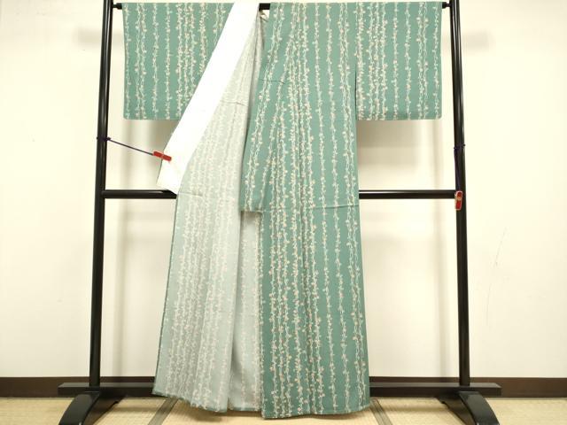 平和屋着物▽上質な小紋　単衣　草葉間道　正絹　逸品　DABJ3529du