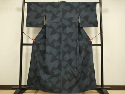 平和屋着物▽本塩沢　単衣　110亀甲　切嵌文様　正絹　逸品　DABJ3531du