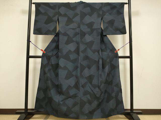平和屋着物▽本塩沢　単衣　110亀甲　切嵌文様　正絹　逸品　DABJ3531du