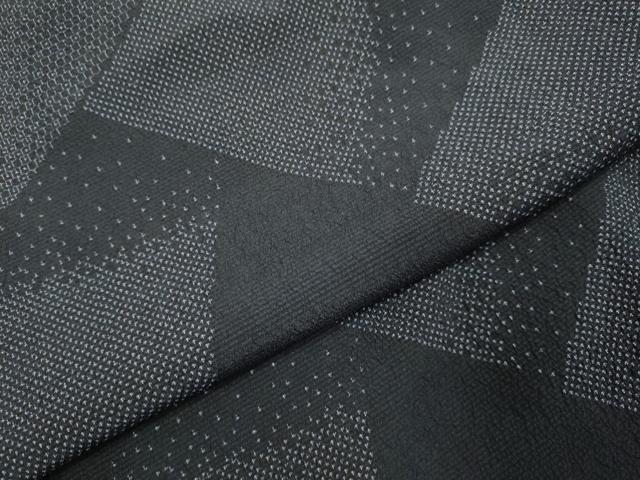 平和屋着物▽本塩沢　単衣　110亀甲　切嵌文様　正絹　逸品　DABJ3531du