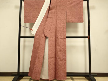 平和屋着物▽上質な紬　単衣　舞花文　正絹　逸品　DABJ3536du