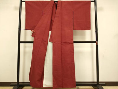 平和屋着物▽上質な紬　単衣　マルーン色　正絹　逸品　未使用　DABJ3538du