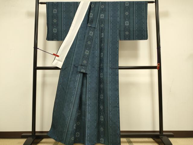 平和屋着物▽上質な紬　単衣　洋花間道　正絹　逸品　未使用　DABJ3540du