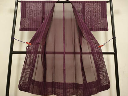 平和屋着物▽道行コート　スリーシーズン　春夏秋　塵除け　縞　ロング丈　正絹　逸品　DABJ3546du