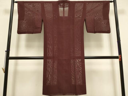 平和屋着物▽道行コート　スリーシーズン　春夏秋　塵除け　ボルドー色　ロング丈　正絹　逸品　DABJ3547du