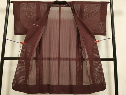 平和屋着物▽道行コート　スリーシーズン　春夏秋　塵除け　ボルドー色　ロング丈　正絹　逸品　DABJ3547du