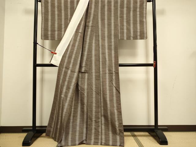 平和屋着物▽上質な紬　単衣　縞　正絹　逸品　DABJ3554du
