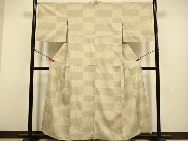平和屋着物▽本塩沢　単衣　110亀甲　変わり市松文様　正絹　逸品　DABJ3556du