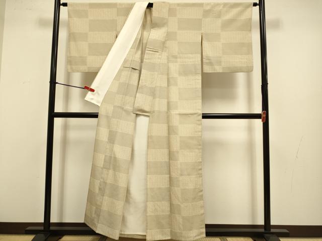 平和屋着物▽本塩沢　単衣　110亀甲　変わり市松文様　正絹　逸品　DABJ3556du