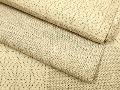 平和屋着物▽本塩沢　単衣　110亀甲　変わり市松文様　正絹　逸品　DABJ3556du