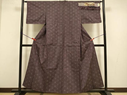 平和屋着物▽飛騨紬 　単衣　麻の葉文様　証紙付き 　正絹　逸品　未使用　DABJ3558du