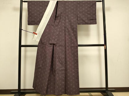 平和屋着物▽飛騨紬 　単衣　麻の葉文様　証紙付き 　正絹　逸品　未使用　DABJ3558du