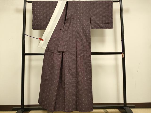 平和屋着物▽飛騨紬 　単衣　麻の葉文様　証紙付き 　正絹　逸品　未使用　DABJ3558du