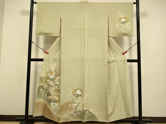平和屋着物▽訪問着　単衣　草花文　暈し染め　金彩　正絹　逸品　DABJ3561du