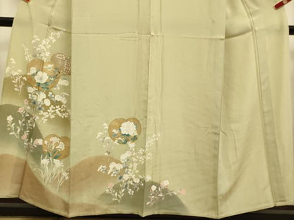 平和屋着物▽訪問着　単衣　草花文　暈し染め　金彩　正絹　逸品　DABJ3561du