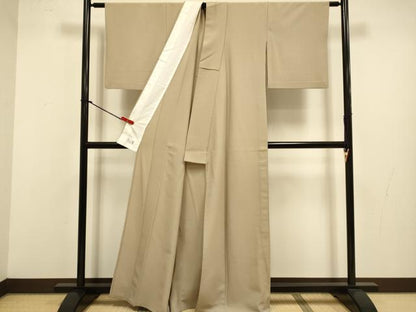 平和屋着物▽洗える最高級着物　＜英＞はなぶさ謹製　色無地　単衣　白茶色　洗える着物　DABJ3567du